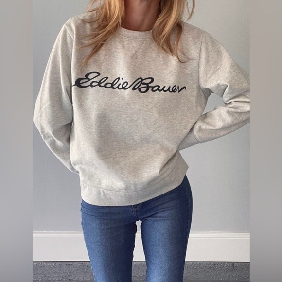 Eddie Bauer Tops - Eddie Bauer Grey Logo Pullover Sweatshirt Size Large
